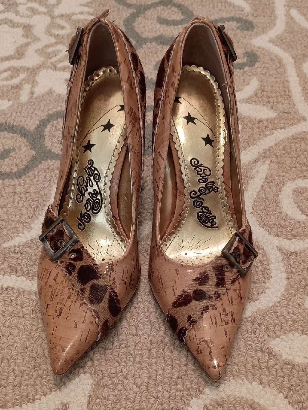 naughty monkey Pointed Toe Heels Cork and Animal Print Accents
